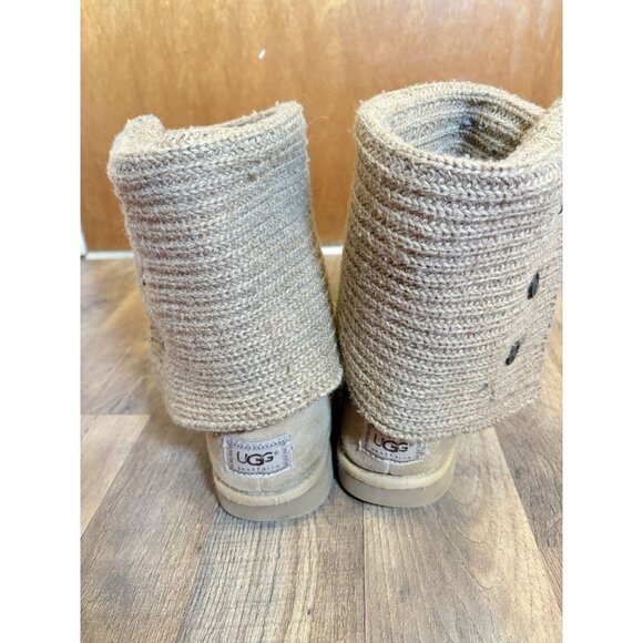UGG Classic Cardy Knit Bootie Size 9 Chestnut Tan Beige Cottagecore Warm Cozy - Picture 7 of 10